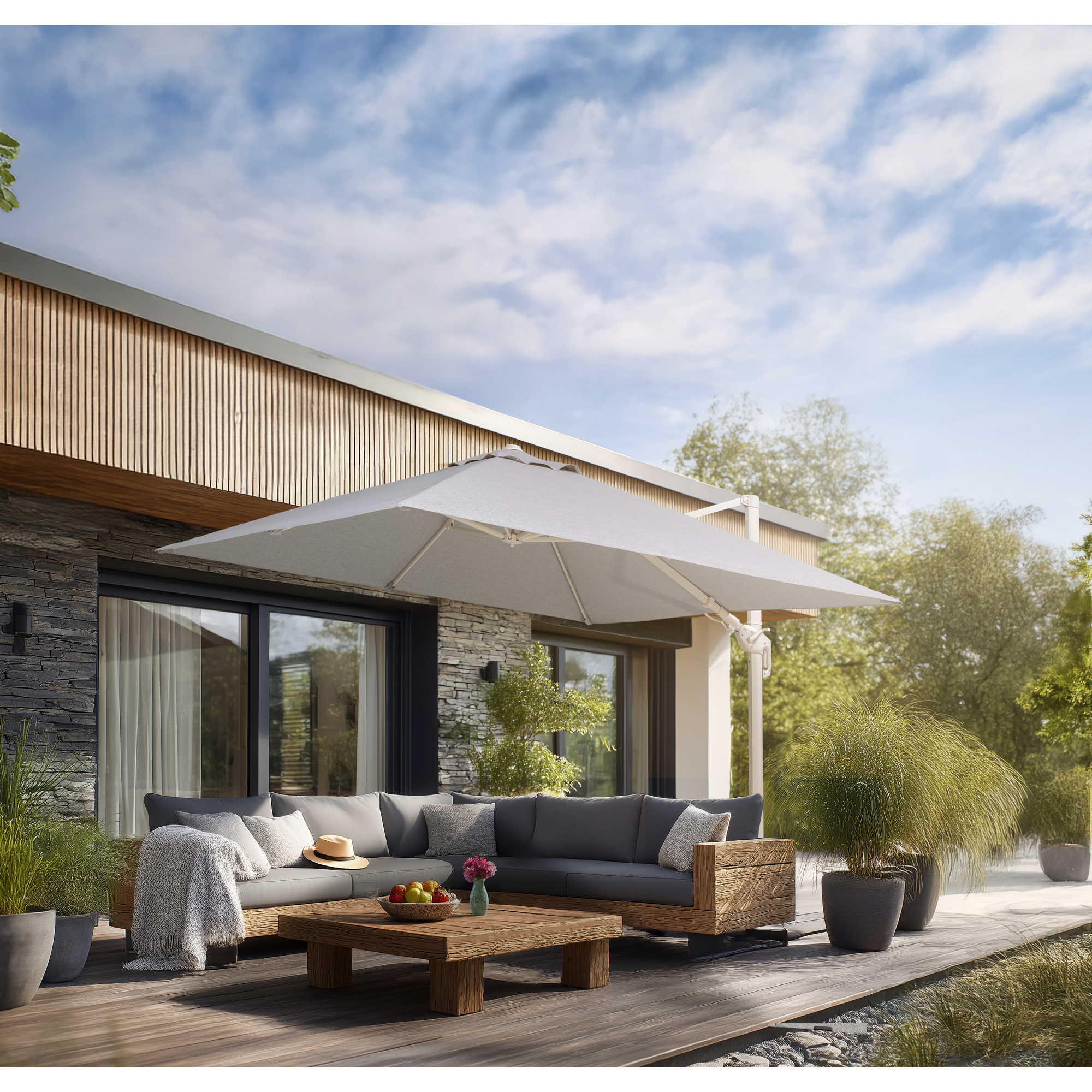 Ampelschirm 'Rhodos Twist Comfy' greige 300 x 300 cm