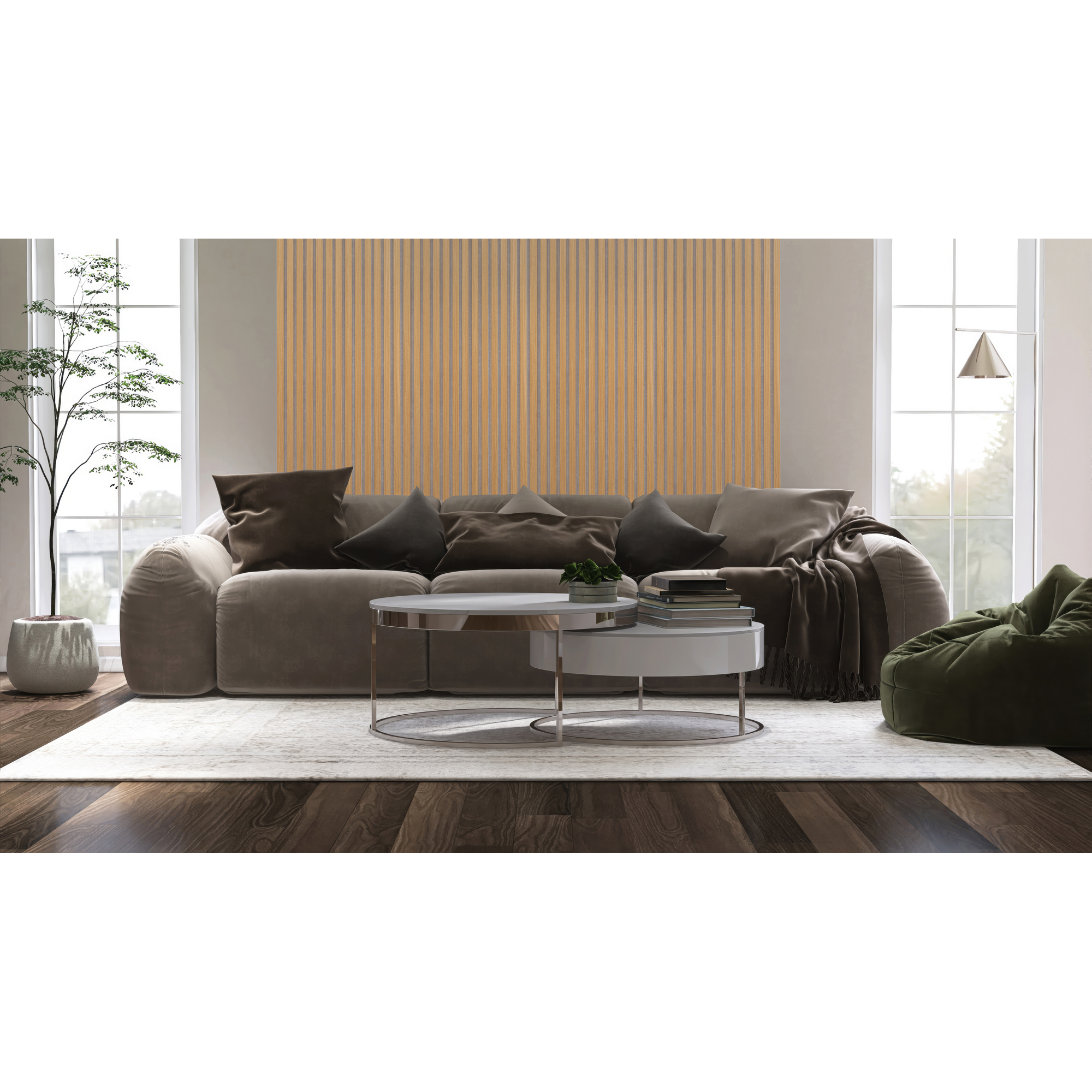 Akustikpaneel 'Quanti' Eiche Vlies grau 2440 x 520 x 18 mm