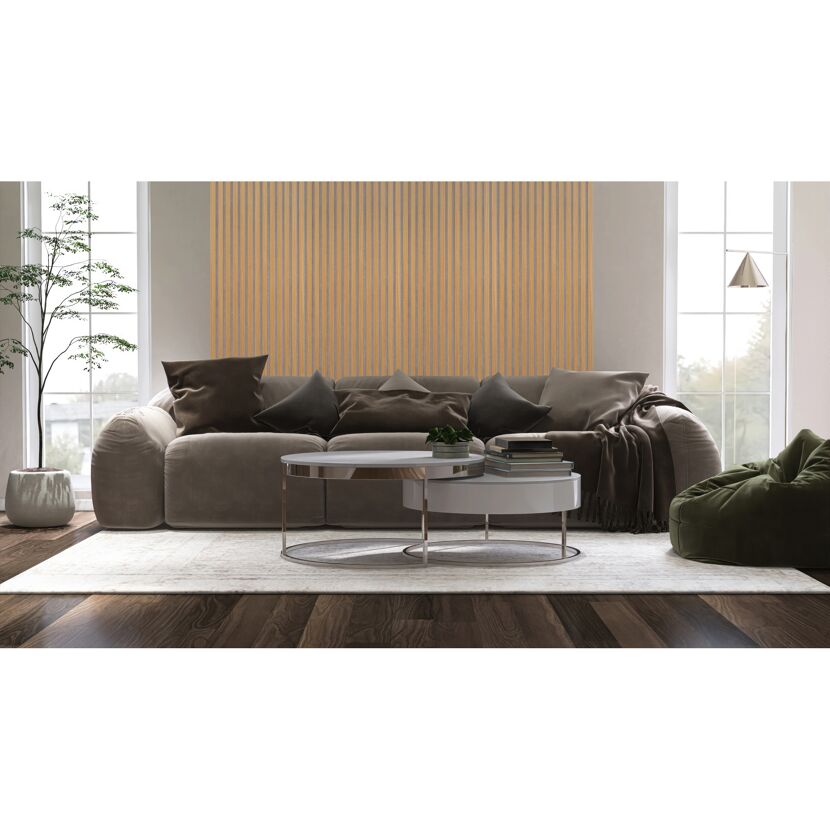 Akustikpaneel 'Quanti' Eiche Vlies grau 2440 x 520 x 18 mm