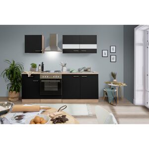 Küchenzeile 'Merle' mit E-Gräten KB210ESS schwarz/eichefarben 210 cm