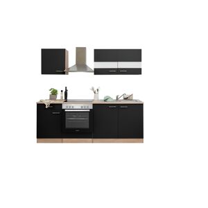 Küchenzeile 'Merle' mit E-Geräten KB210ESSC schwarz/eichfarben 210 cm