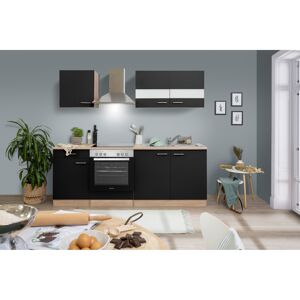 Küchenzeile 'Merle' mit E-Geräten KB210ESSC schwarz/eichfarben 210 cm