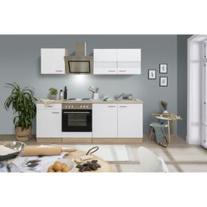 Küchenzeile 'Merle' mit E-Geräten KB210ESWS weiß/eichefarben 210 cm