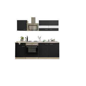 Küchenzeile 'Merle' mit E-Geräten KB210ESSS schwarz/eichefarben 210 cm