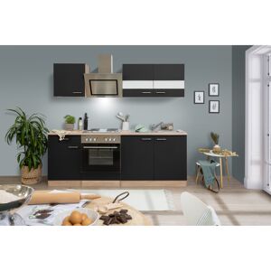 Küchenzeile 'Merle' mit E-Geräten KB210ESSS schwarz/eichefarben 210 cm