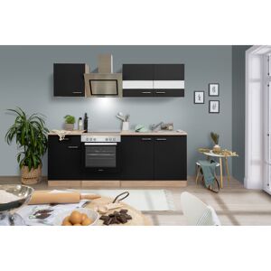 Küchenzeile 'Merle' mit E-Geräten KB210ESSSC schwarz/eichefarben 210 cm