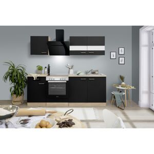 Küchenzeile 'Merle' mit E-Geräten KB210ESSSSC schwarz/eichefarben 210 cm