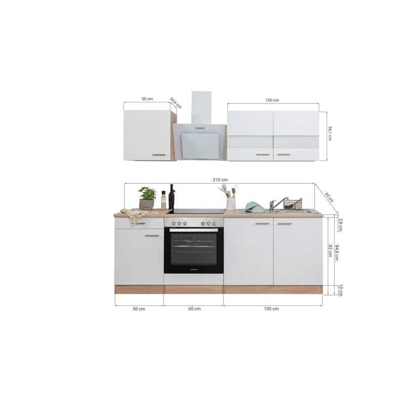 Küchenzeile 'Merle' mit E-Geräten KB210ESSSSC schwarz/eichefarben 210 cm