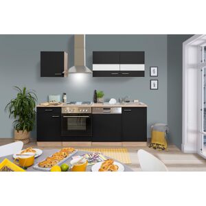 Küchenzeile 'Merle' mit E-Geräten KB220ESS schwarz/eichefarben 220 cm