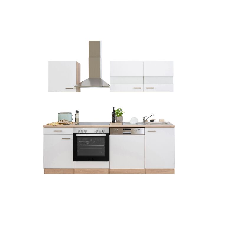 Küchenzeile 'Merle' mit E-Geräten KB220ESWC weiß/eichefarben 220 cm