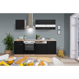 Küchenzeile 'Merle' mit E-Geräten KB220ESSC schwarz/eichefarben 220 cm