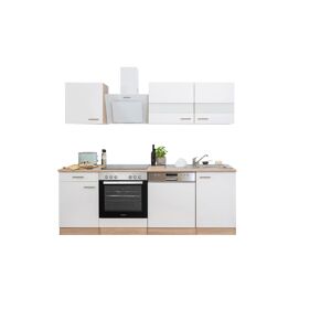 Küchenzeile 'Merle' mit E-Geräten KB220ESWSWC weiß/eichefarben 220 cm