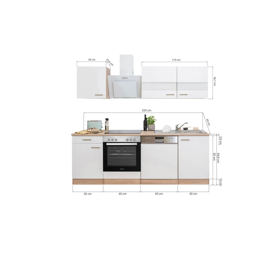 Küchenzeile 'Merle' mit E-Geräten KB220ESGSSC grau/eichefarben 220 cm
