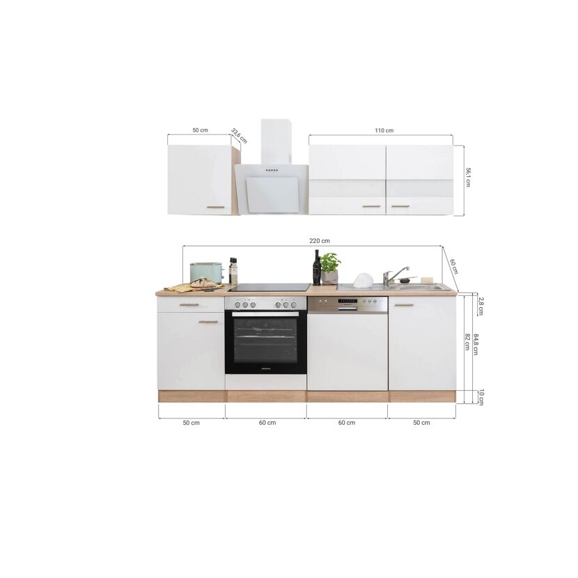 Küchenzeile 'Merle' mit E-Geräten KB220ESGSSC grau/eichefarben 220 cm