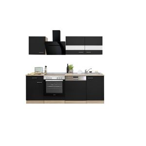 Küchenzeile 'Merle' mit E-Geräten KB220ESSSSC schwarz/eichefarben 220 cm