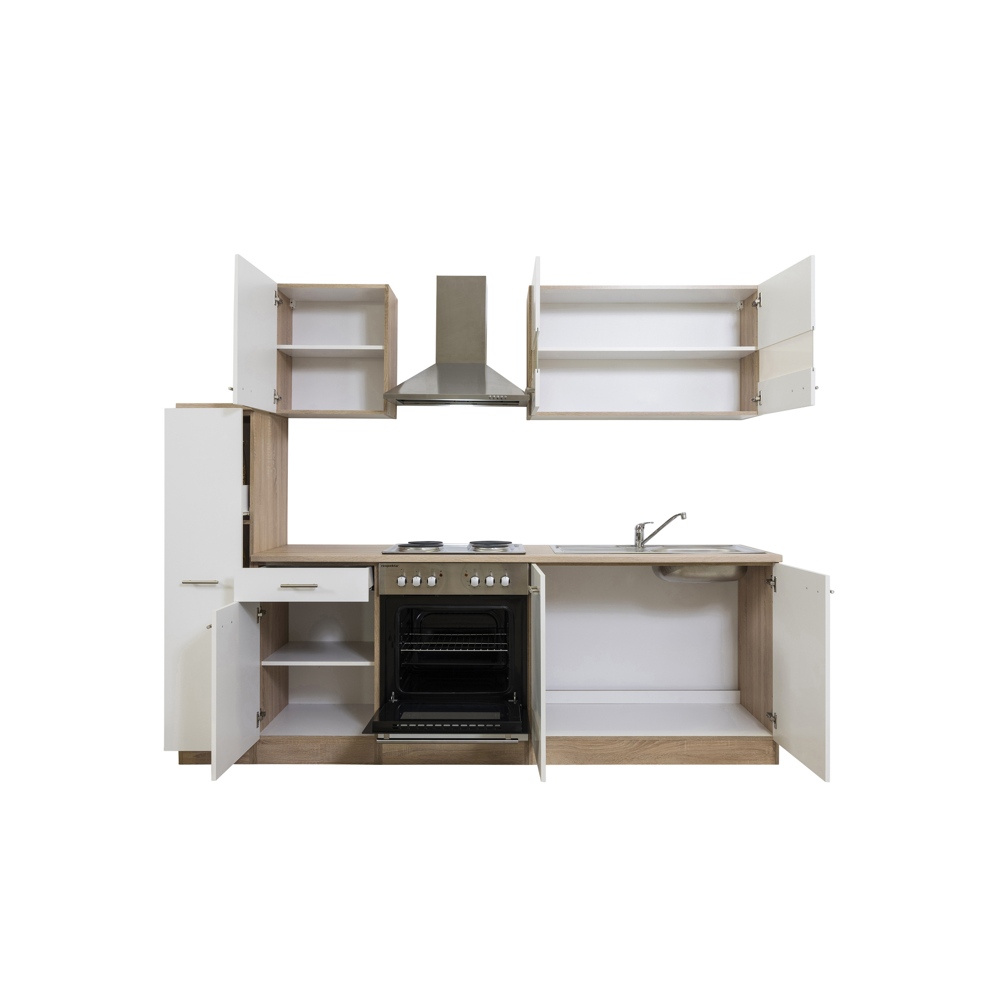 Küchenzeile 'Merle' mit E-Geräten KB240ESW weiß/eichefarben 240 cm