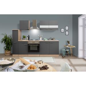 Küchenzeile 'Merle' mit E-Geräten KB240ESG grau/eichefarben 240 cm