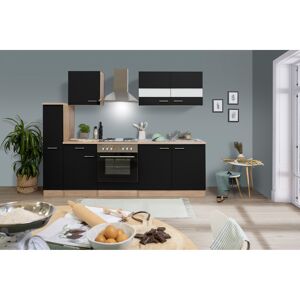 Küchenzeile 'Merle' mit E-Geräten KB240ESS schwarz/eichefarben 240 cm