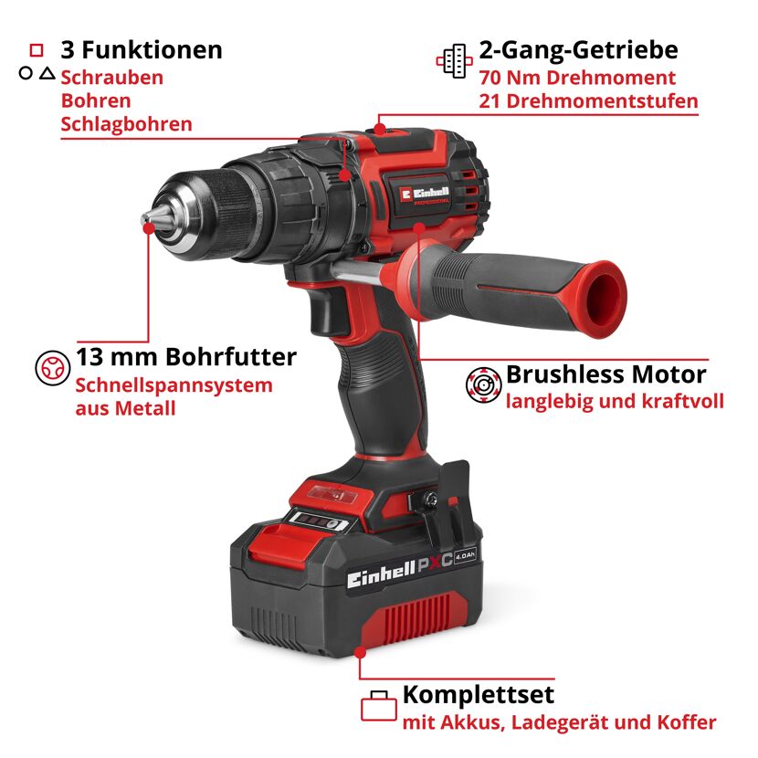 Akku-Schlagbohrschrauber 'TP-CD 18/70 Li-i BL Professional'-Kit 18 V mit 2 Akkus und Ladegerät