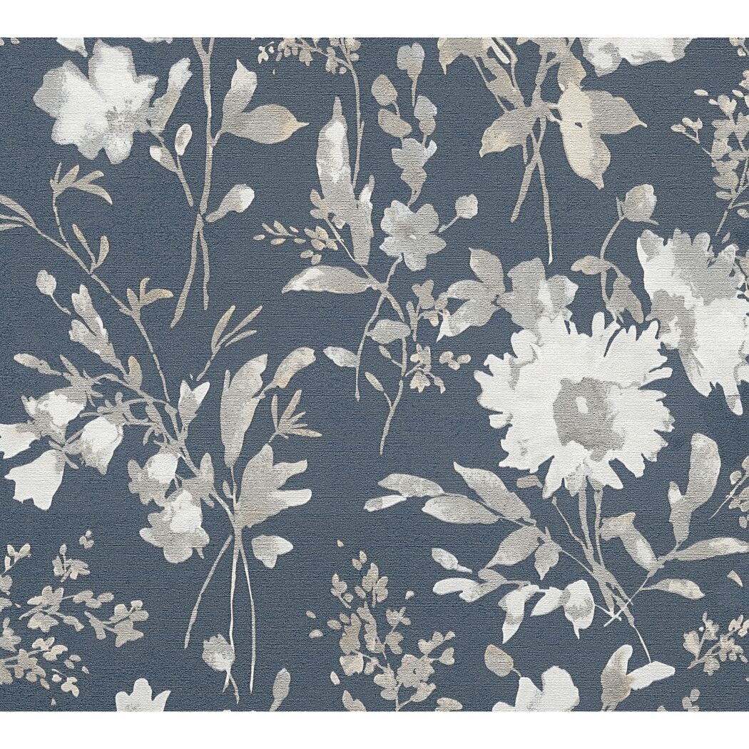 Vliestapete 'CosmoLiving by Cosmopolitan' Blüten dunkelblau 10,05 x 0,53 m