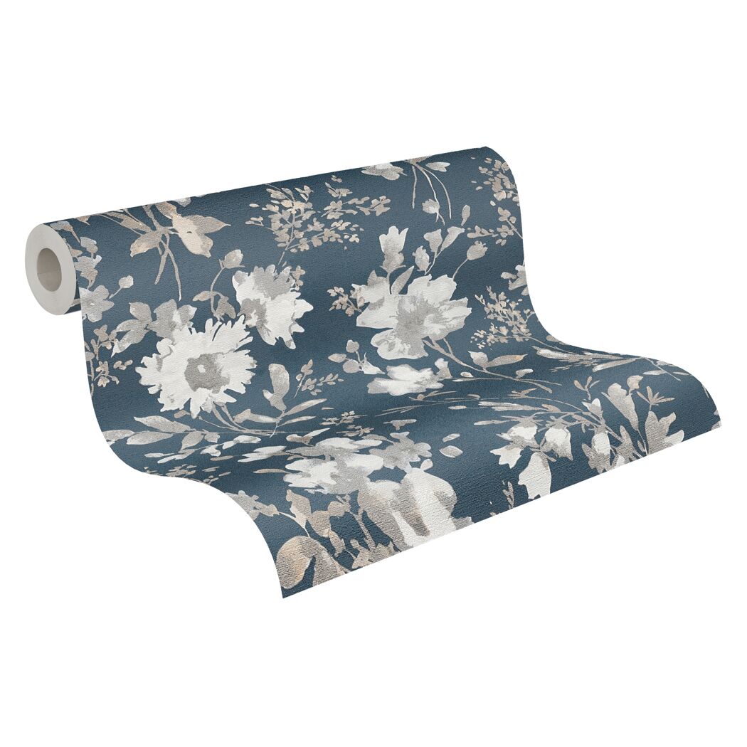 Vliestapete 'CosmoLiving by Cosmopolitan' Blüten dunkelblau 10,05 x 0,53 m