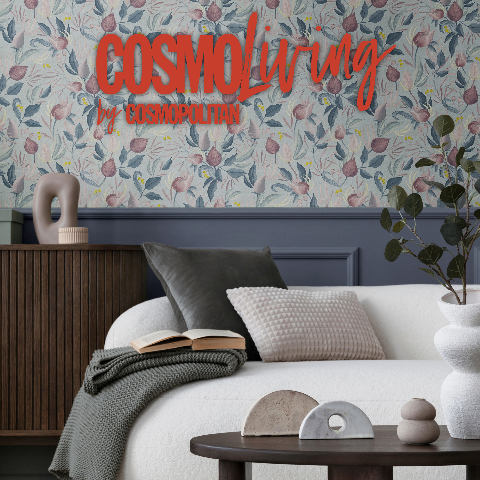 Vliestapete 'CosmoLiving by Cosmopolitan' Knospen hellblau 10,05 x 0,53 m