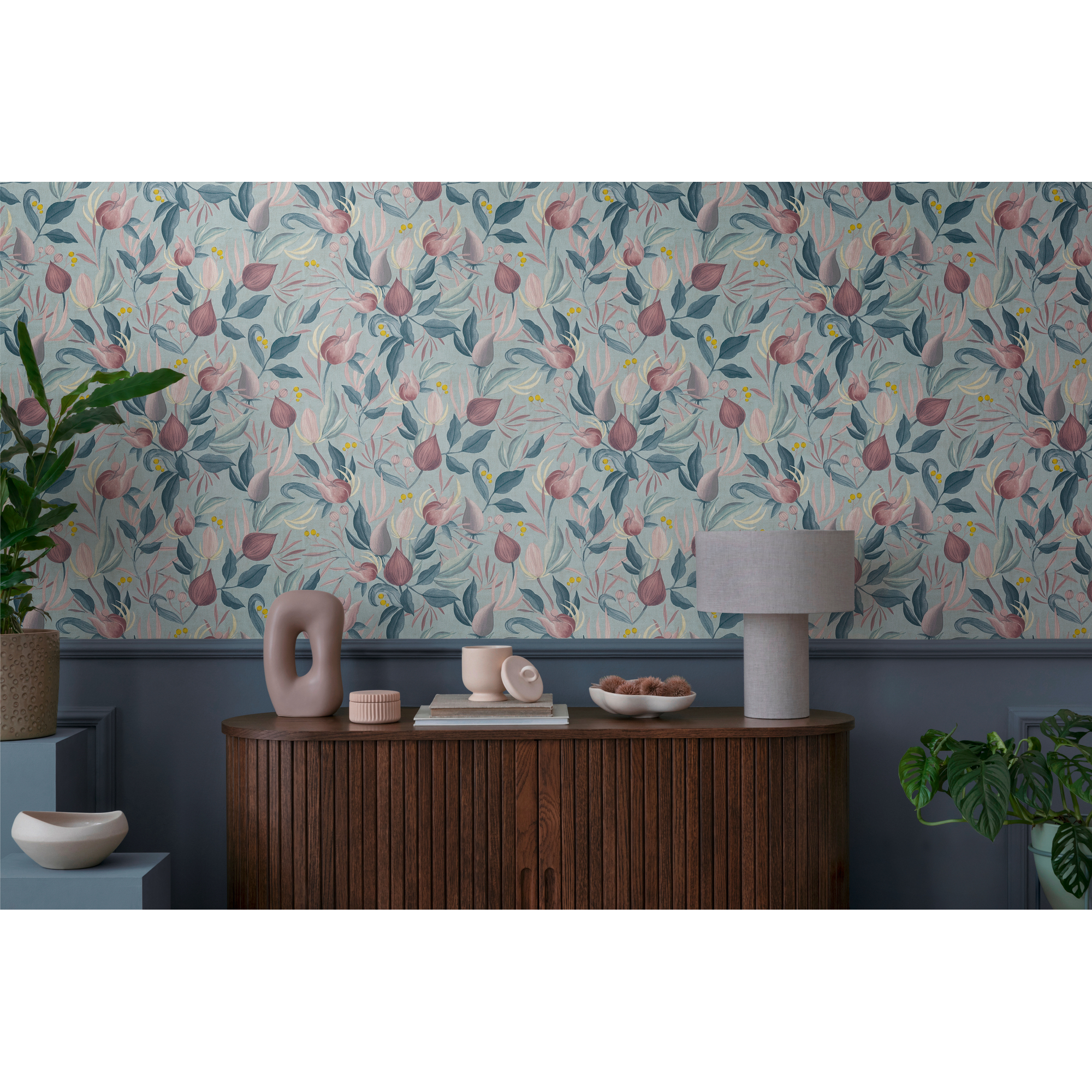 Vliestapete 'CosmoLiving by Cosmopolitan' Knospen hellblau 10,05 x 0,53 m