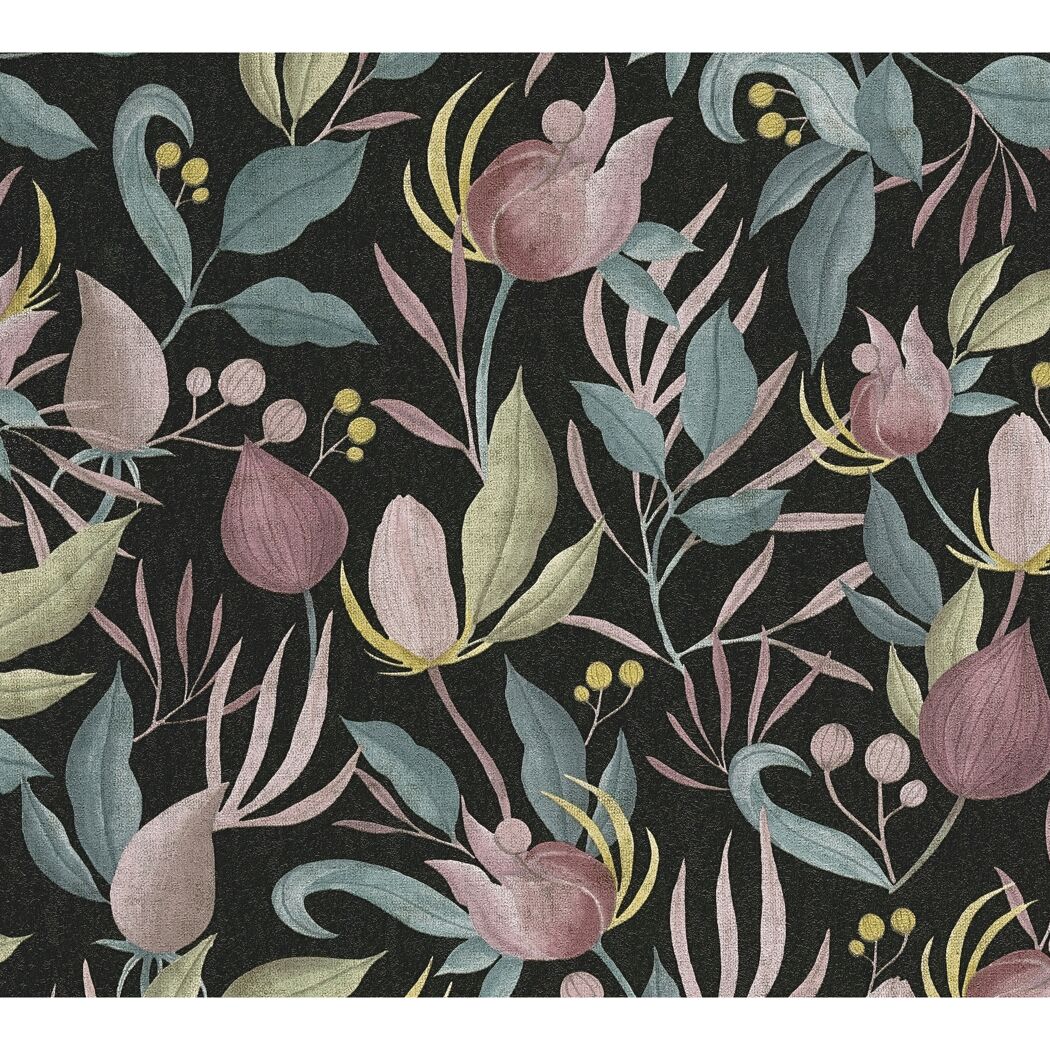 Vliestapete 'CosmoLiving by Cosmopolitan' Knospen schwarz 10,05 x 0,53 m