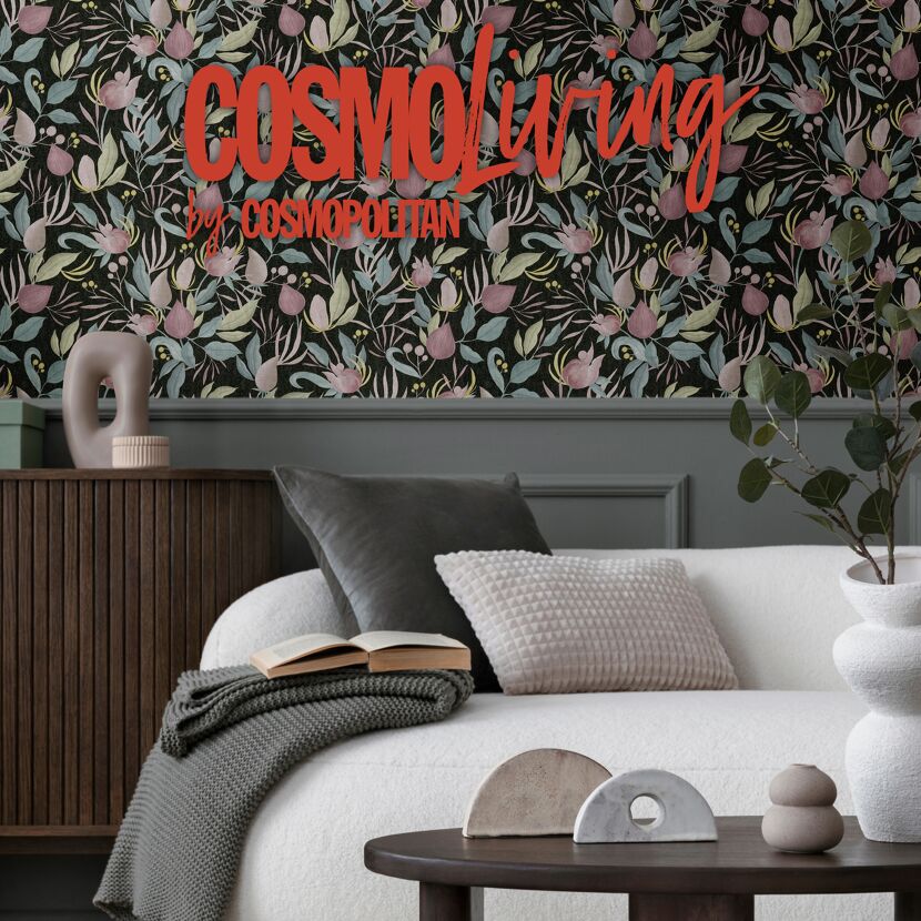 Vliestapete 'CosmoLiving by Cosmopolitan' Knospen schwarz 10,05 x 0,53 m
