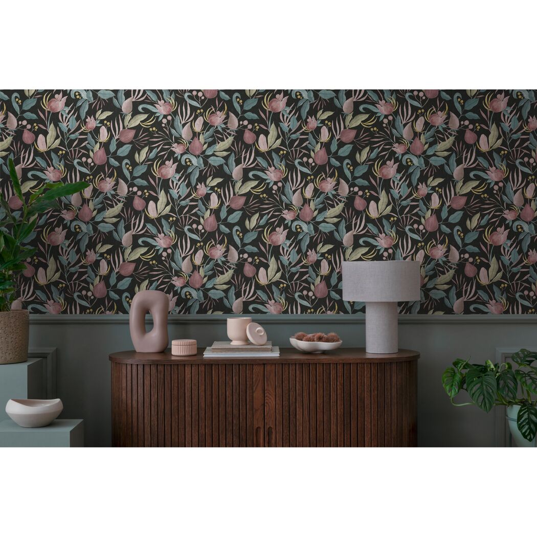 Vliestapete 'CosmoLiving by Cosmopolitan' Knospen schwarz 10,05 x 0,53 m