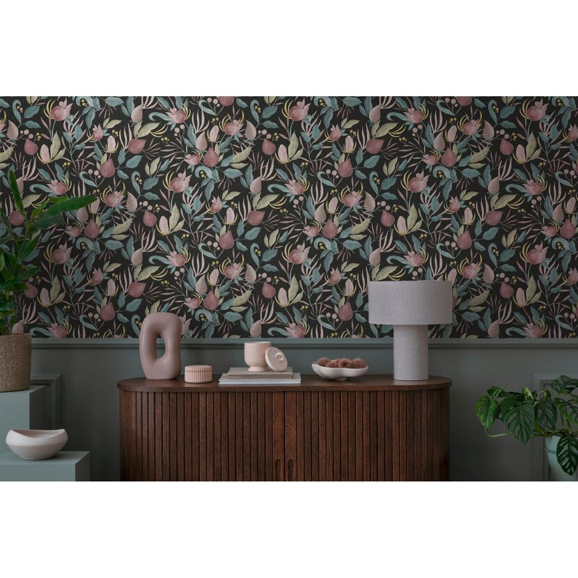 Vliestapete 'CosmoLiving by Cosmopolitan' Knospen schwarz 10,05 x 0,53 m