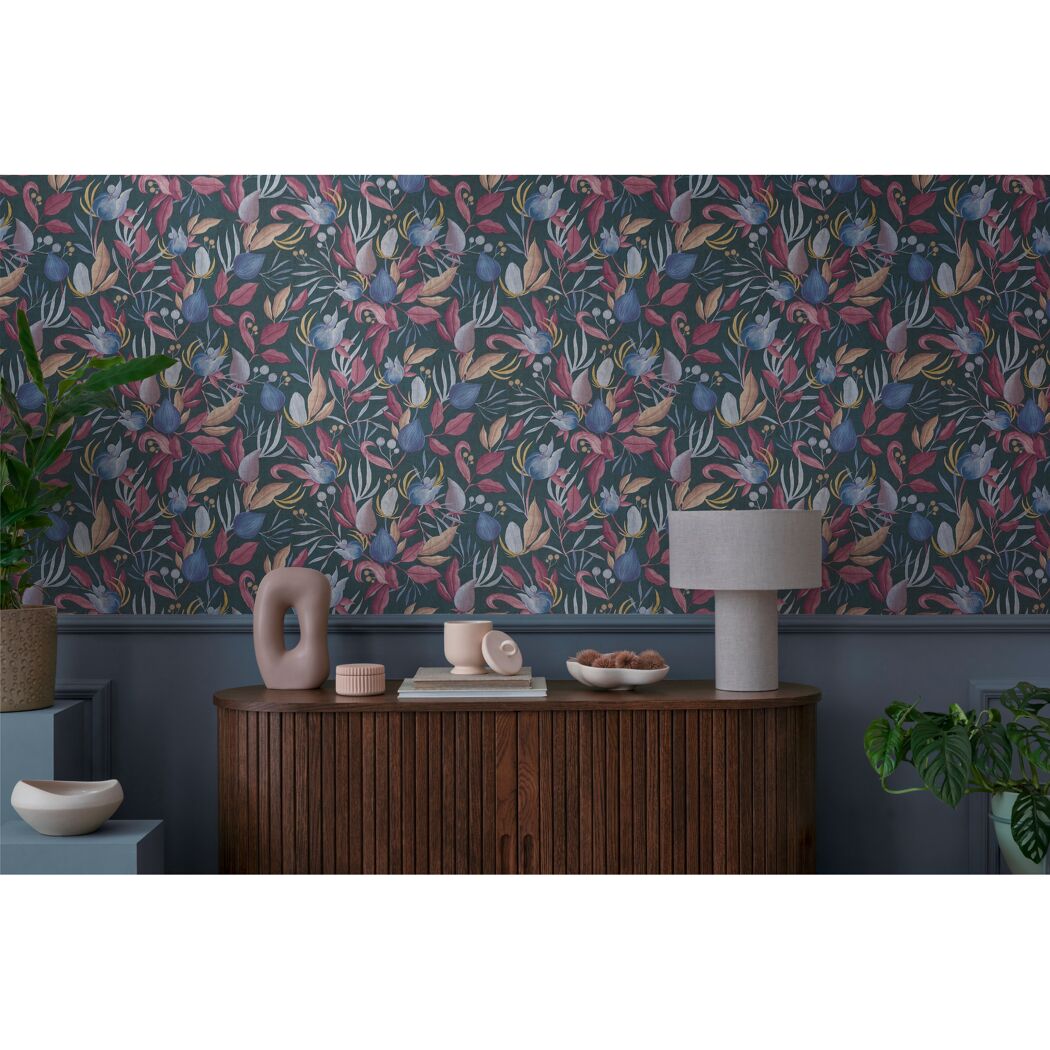 Vliestapete 'CosmoLiving by Cosmopolitan' Knospen dunkelblau 10,05 x 0,53 m