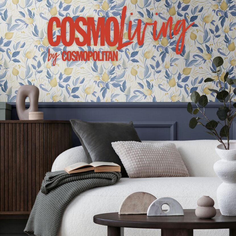 Vliestapete 'CosmoLiving by Cosmopolitan' Knospen weiß 10,05 x 0,53 m