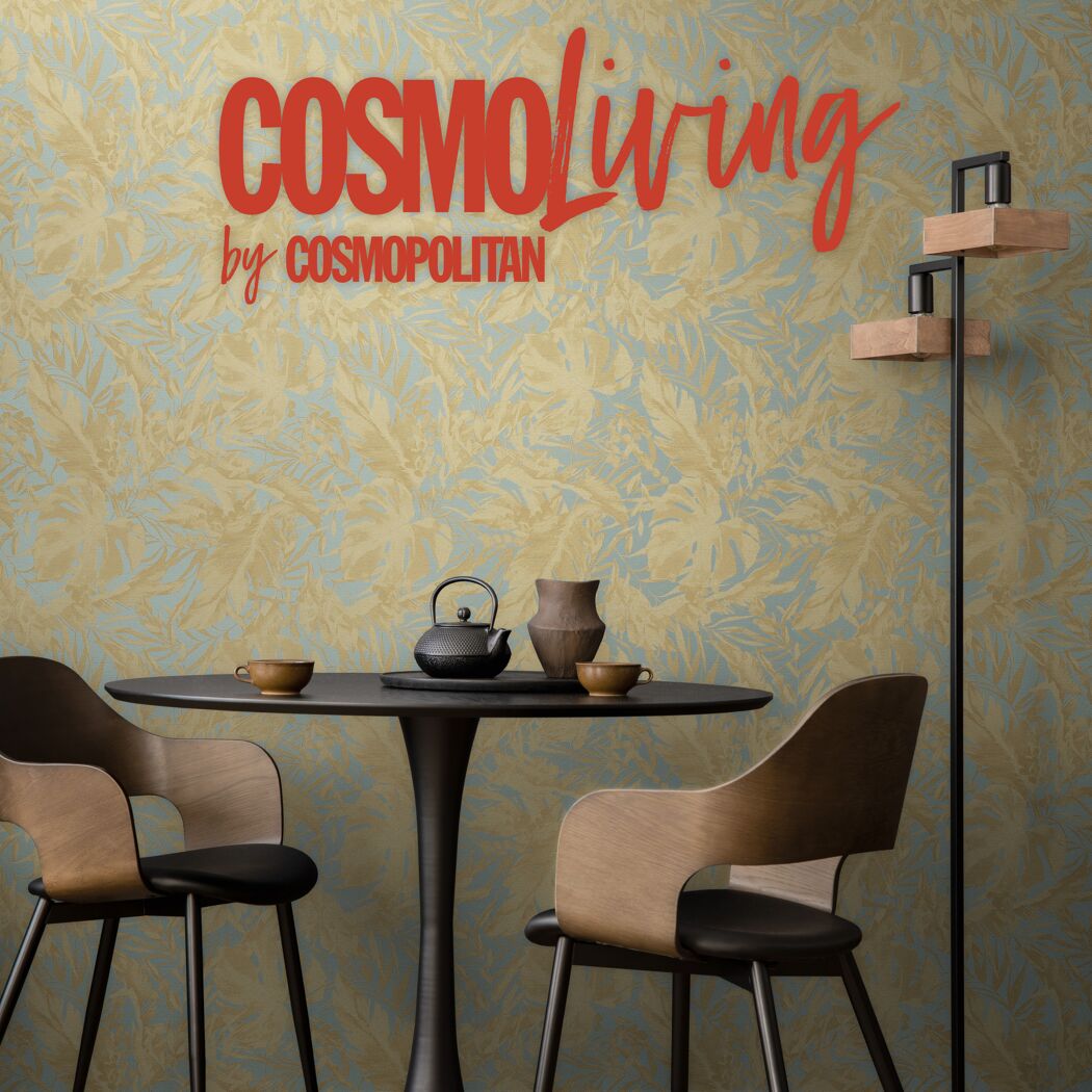 Vliestapete 'CosmoLiving by Cosmopolitan' Dschungelblätter hellblau 10,05 x 0,53 m