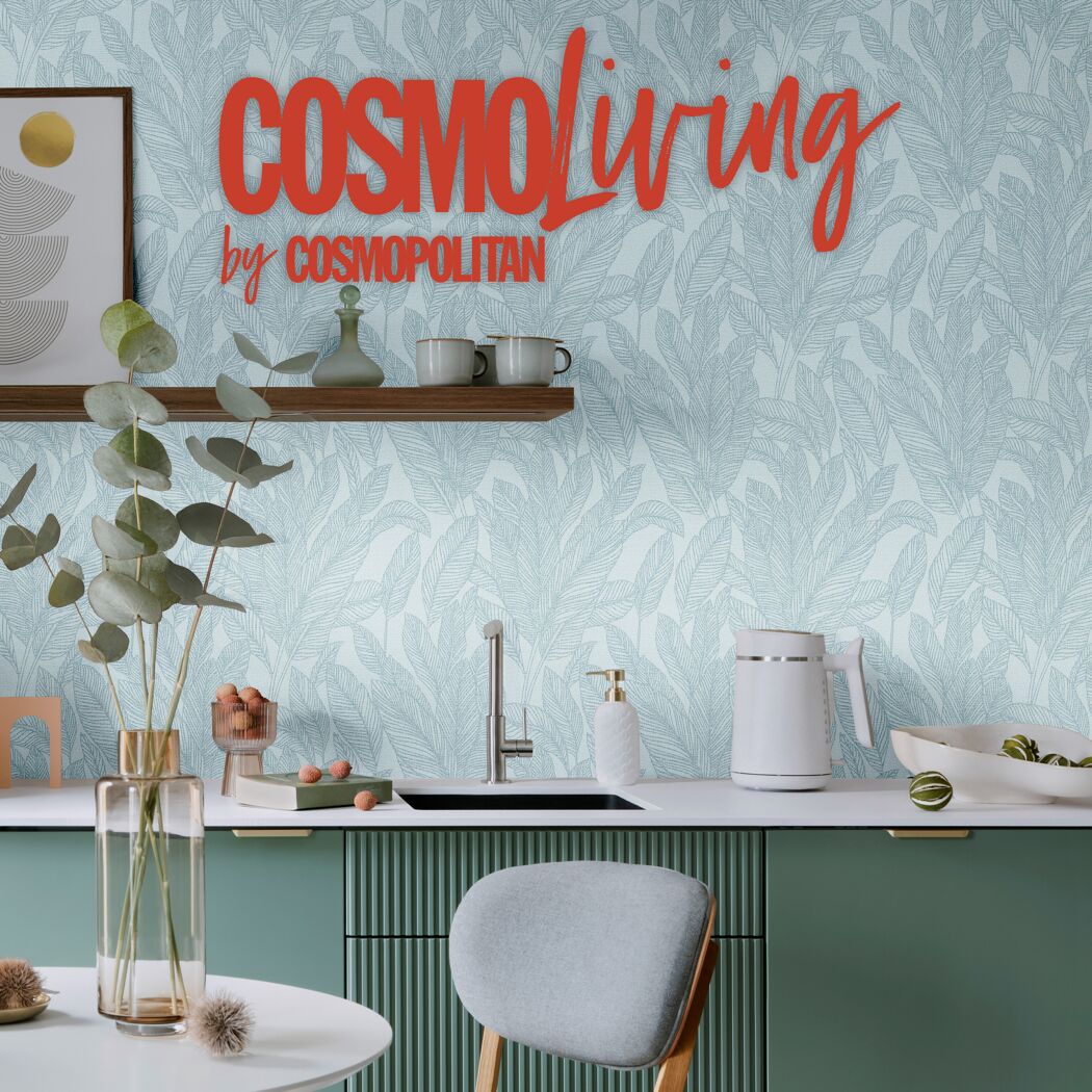 Vliestapete 'CosmoLiving by Cosmopolitan' Blätter hellblau 10,05 x 0,53 m