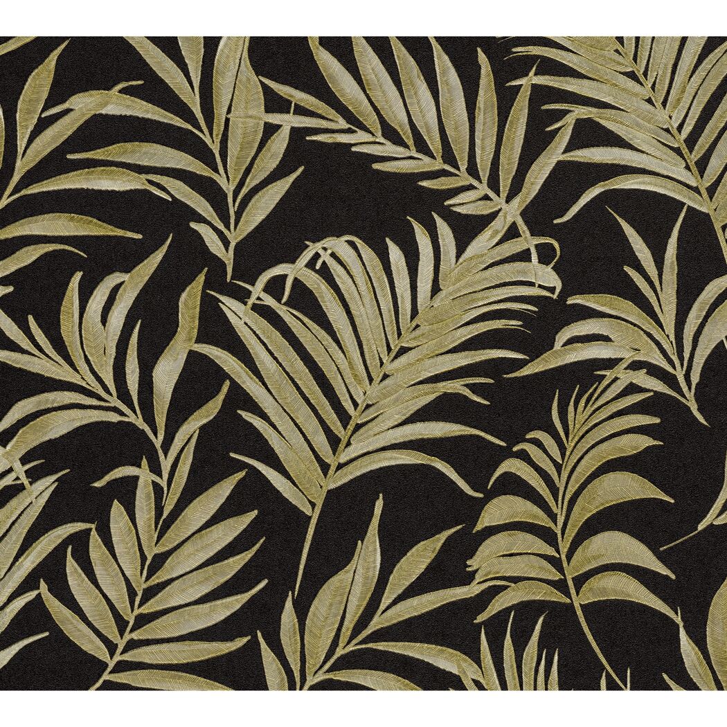 Vliestapete 'CosmoLiving by Cosmopolitan' Palmenblätter schwarz/gold 10,05 x 0,53 m