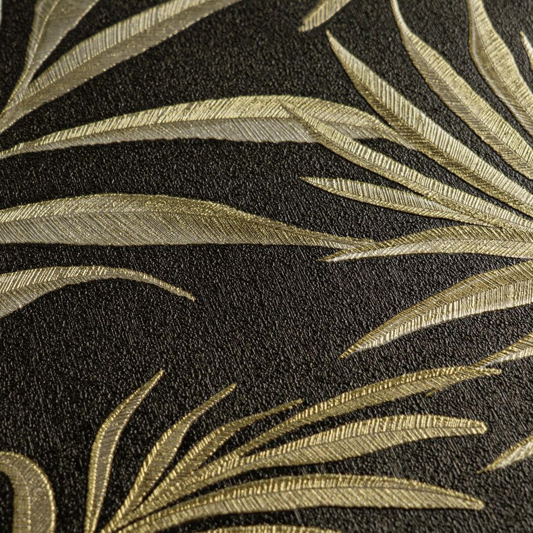 Vliestapete 'CosmoLiving by Cosmopolitan' Palmenblätter schwarz/gold 10,05 x 0,53 m
