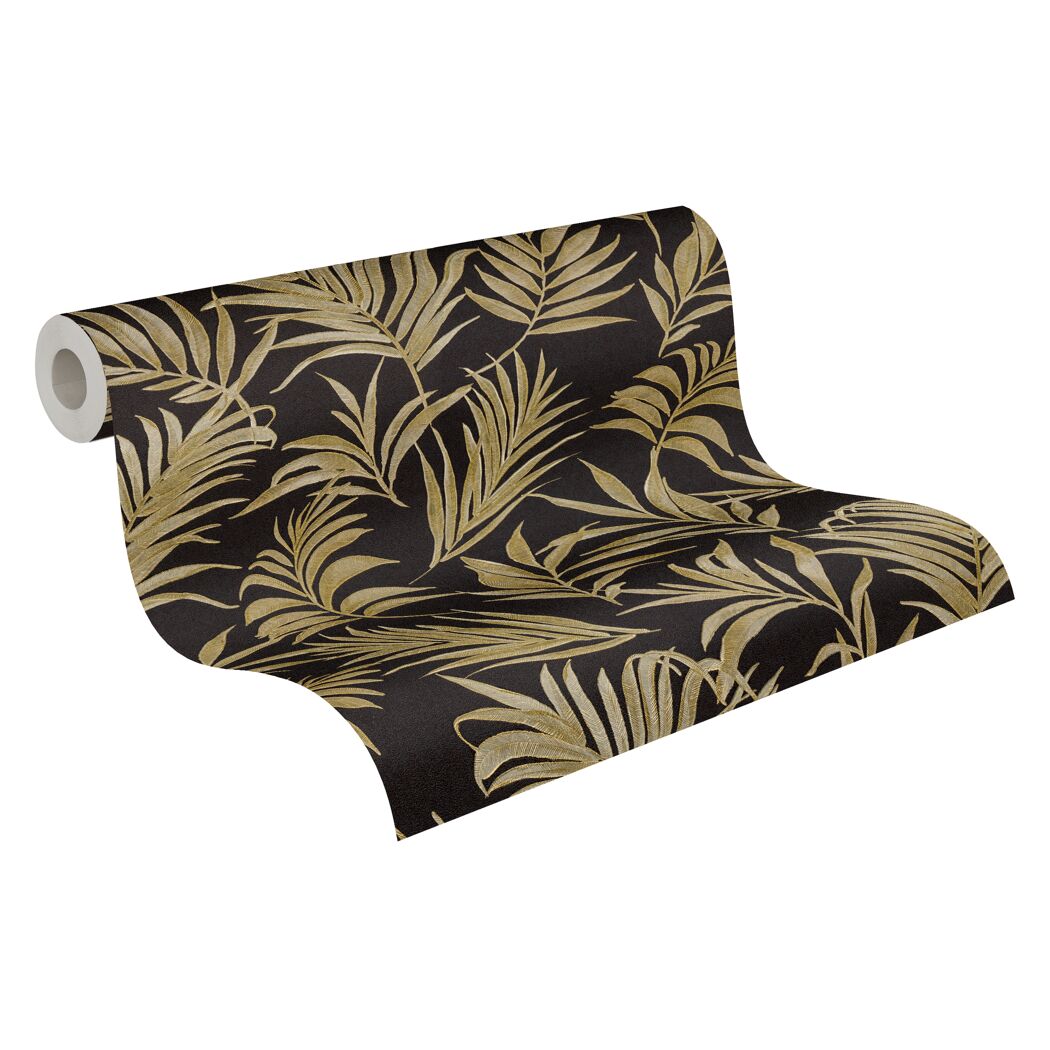 Vliestapete 'CosmoLiving by Cosmopolitan' Palmenblätter schwarz/gold 10,05 x 0,53 m