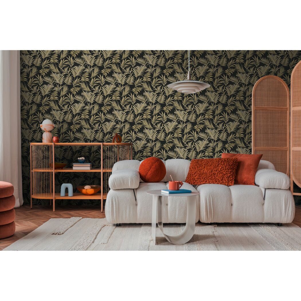 Vliestapete 'CosmoLiving by Cosmopolitan' Palmenblätter schwarz/gold 10,05 x 0,53 m