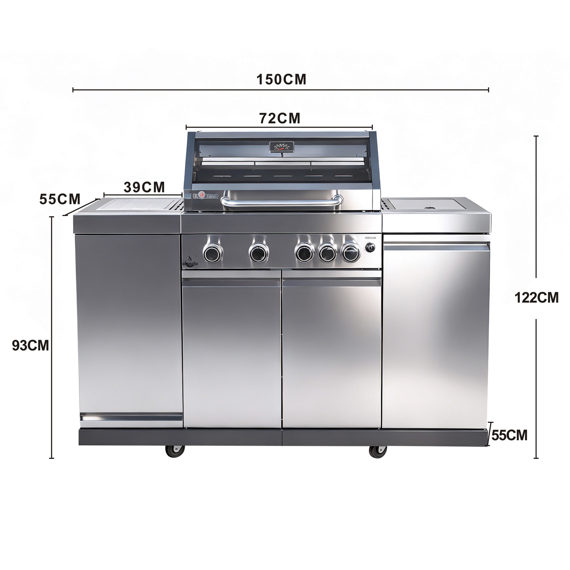 Gasgrill 'Augusta' silbern 4+1 Brenner 17 kW 150,5 x 116,5 x 58 cm
