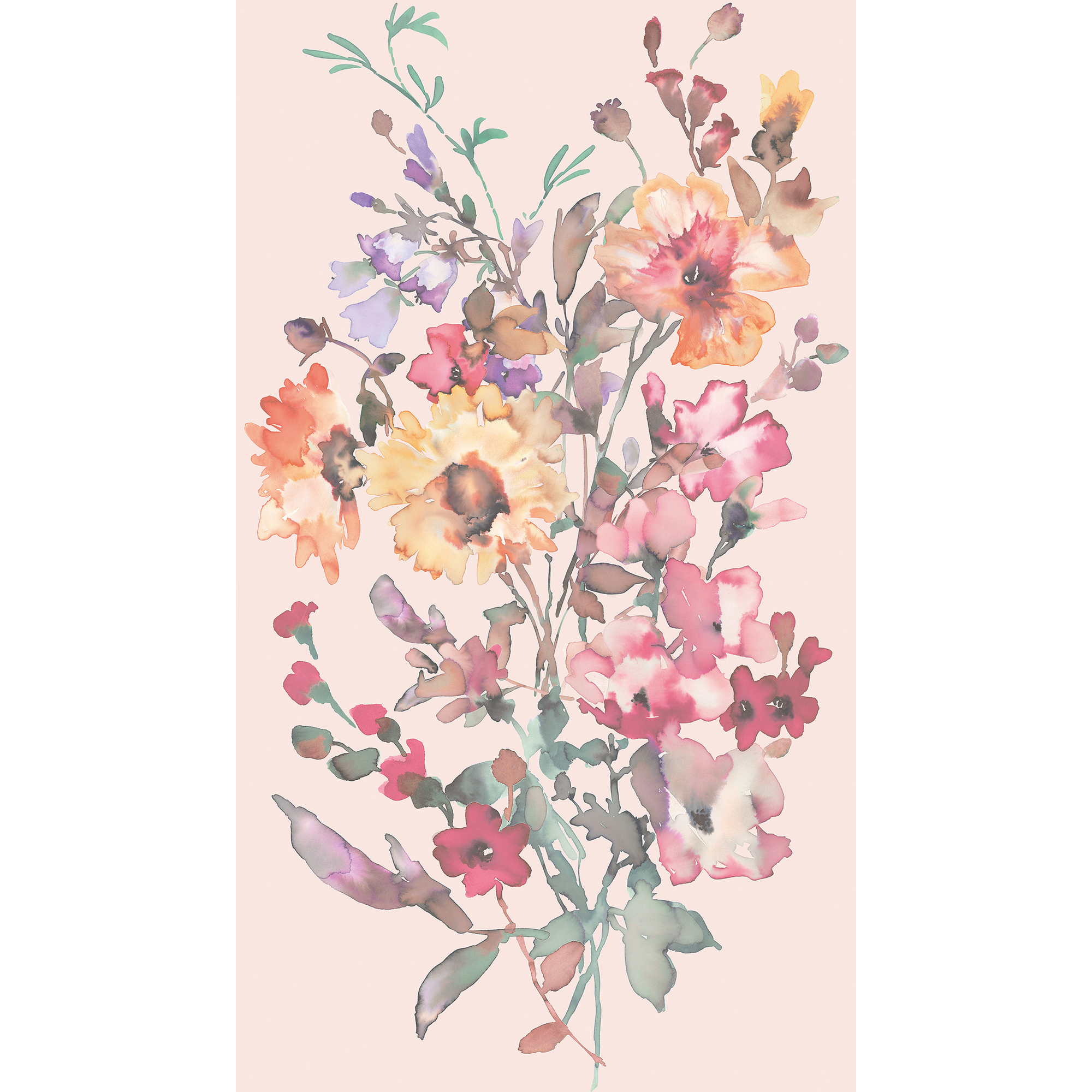 Vliestapete 'CosmoLiving by Cosmopolitan' Amelia Blumen aquarell rosa 3-teilig 1,59 x 2,8 m