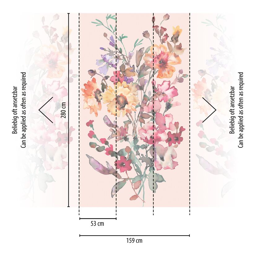 Vliestapete 'CosmoLiving by Cosmopolitan' Amelia Blumen aquarell rosa 3-teilig 1,59 x 2,8 m