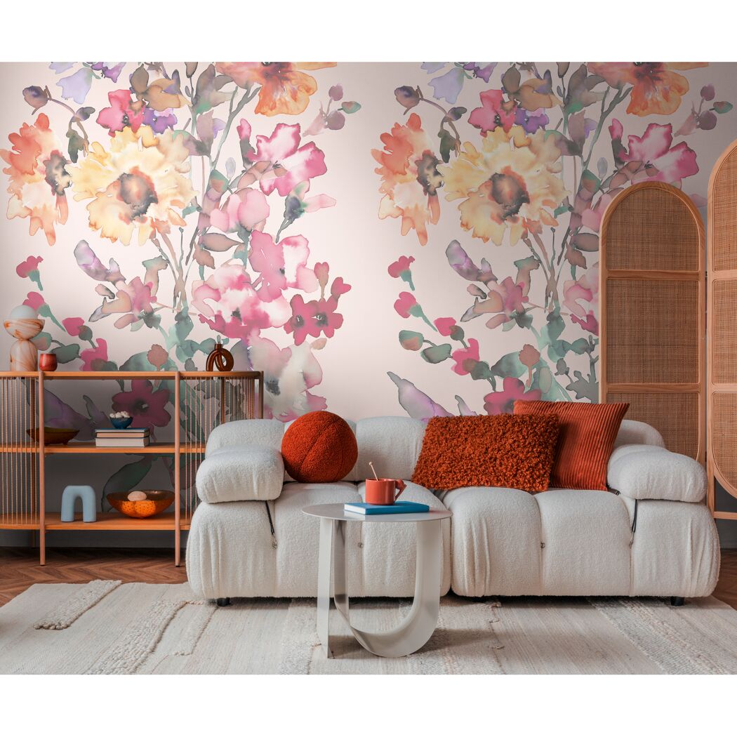 Vliestapete 'CosmoLiving by Cosmopolitan' Amelia Blumen aquarell rosa 3-teilig 1,59 x 2,8 m