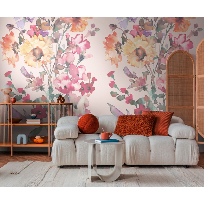 Vliestapete 'CosmoLiving by Cosmopolitan' Amelia Blumen aquarell rosa 3-teilig 1,59 x 2,8 m