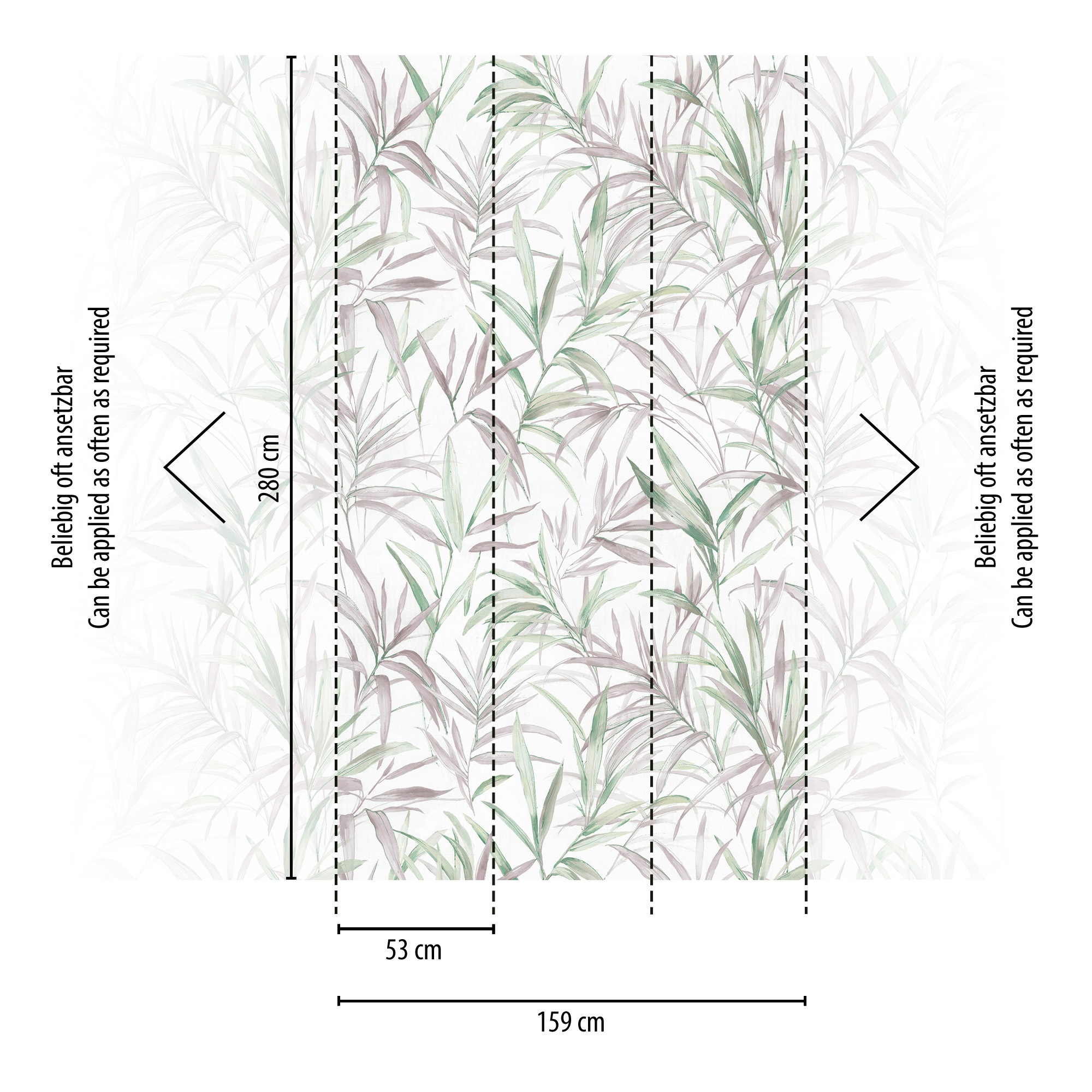 Vliestapete 'CosmoLiving by Cosmopolitan' Cecilia Blätter grün/rosa 3-teilig 1,59 x 2,8 m