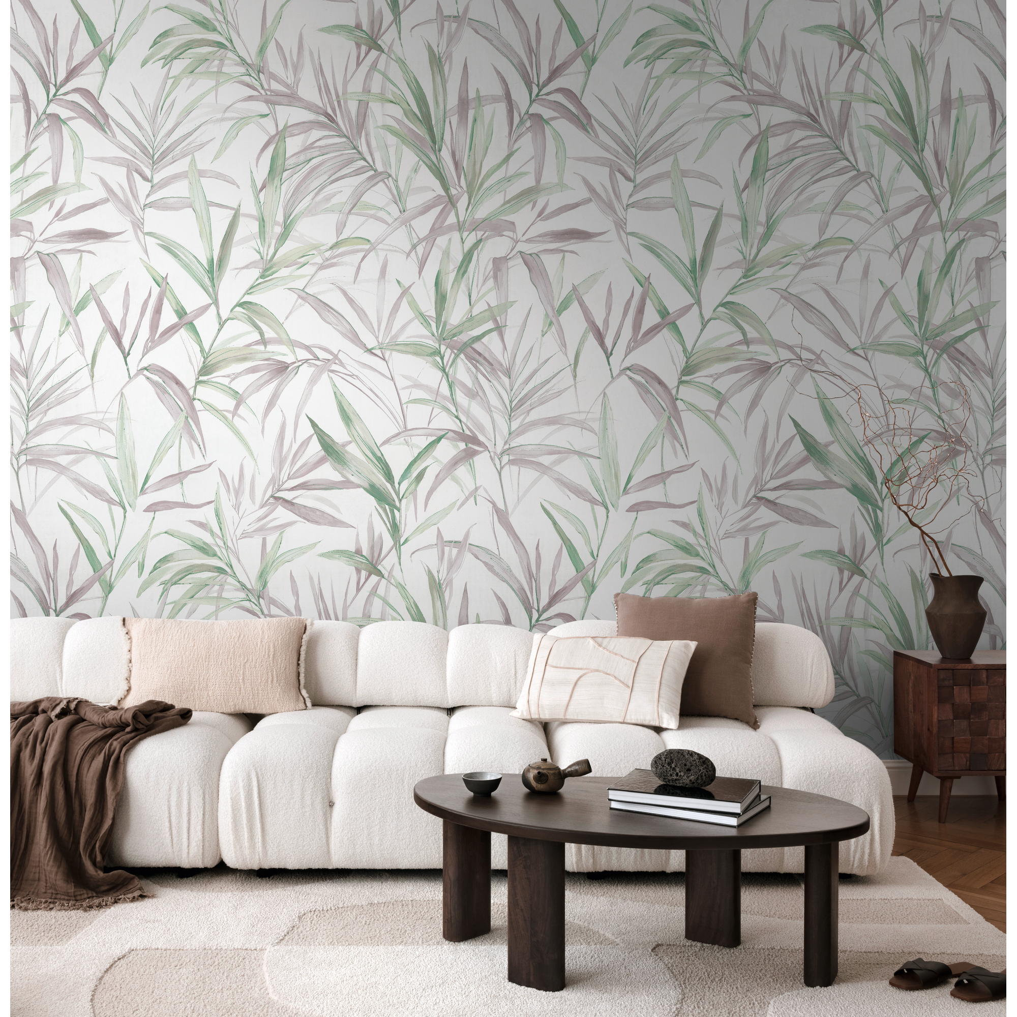 Vliestapete 'CosmoLiving by Cosmopolitan' Cecilia Blätter grün/rosa 3-teilig 1,59 x 2,8 m