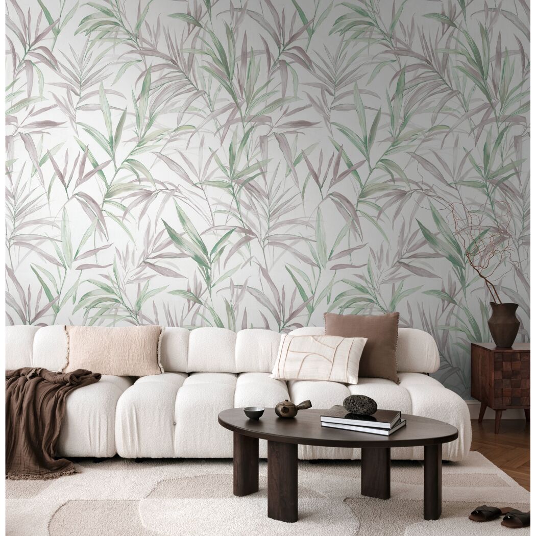 Vliestapete 'CosmoLiving by Cosmopolitan' Cecilia Blätter grün/rosa 3-teilig 1,59 x 2,8 m
