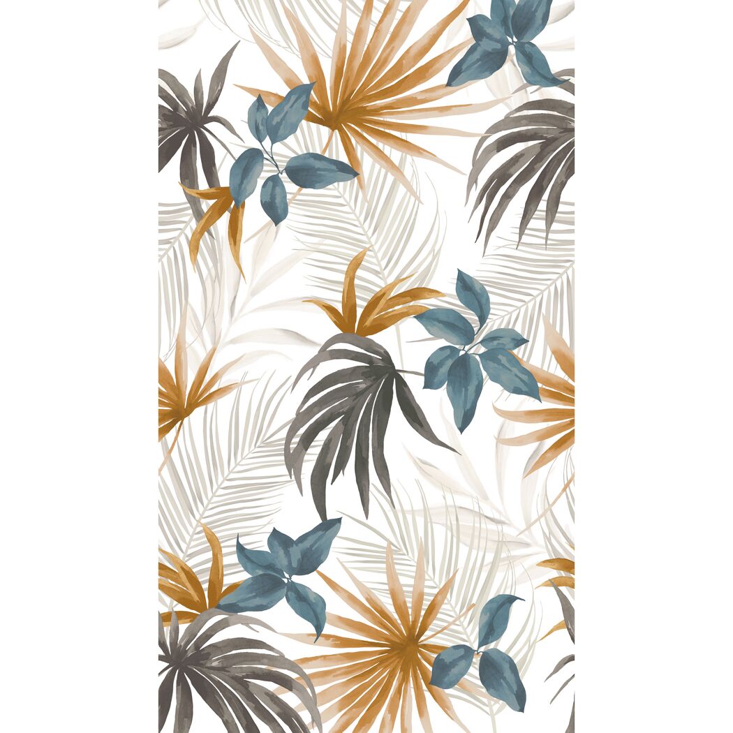 Vliestapete 'CosmoLiving by Cosmopolitan' Tropelia Dschungelblätter braun/blau 3-teilig 1,59 x 2,8 m