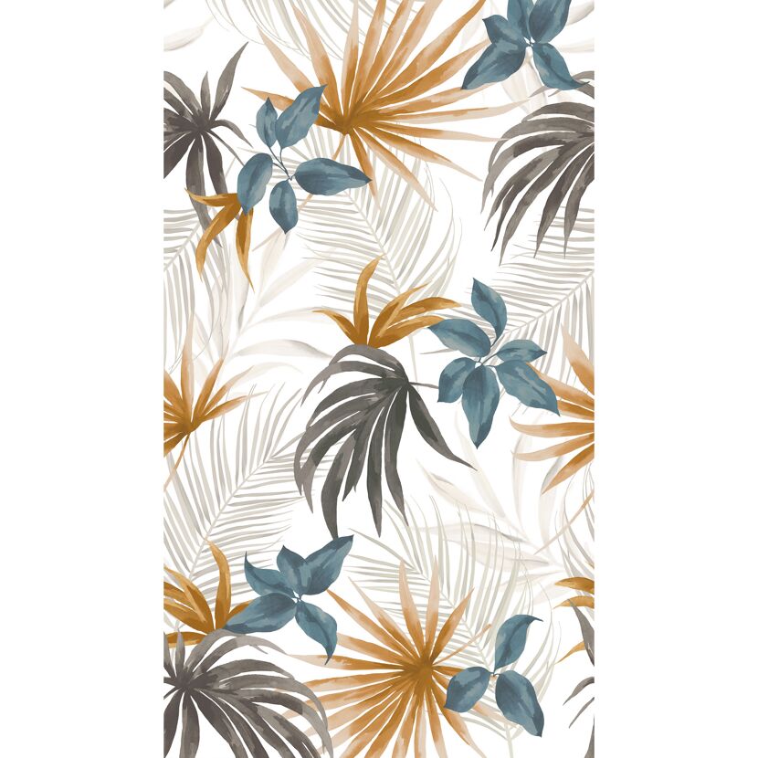 Vliestapete 'CosmoLiving by Cosmopolitan' Tropelia Dschungelblätter braun/blau 3-teilig 1,59 x 2,8 m