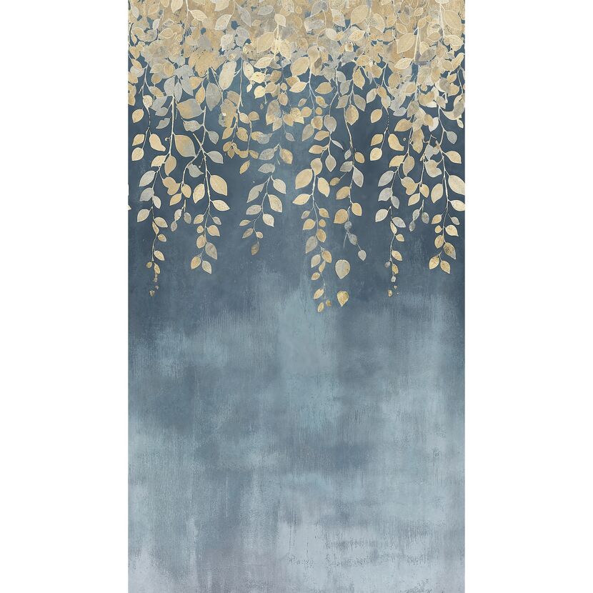 Vliestapete 'CosmoLiving by Cosmopolitan' Gilded Bloom Blätter blau/gold 3-teilig 1,59 x 2,8 m